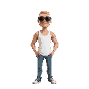 bald hair man, with a white tank top and jeans, with sun glasses