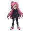 anime character, female, glasses, fighter, leather suit, long pink hair, sport shoes.