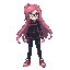 anime character, female, glasses, fighter, leather suit, long pink hair, sport shoes.