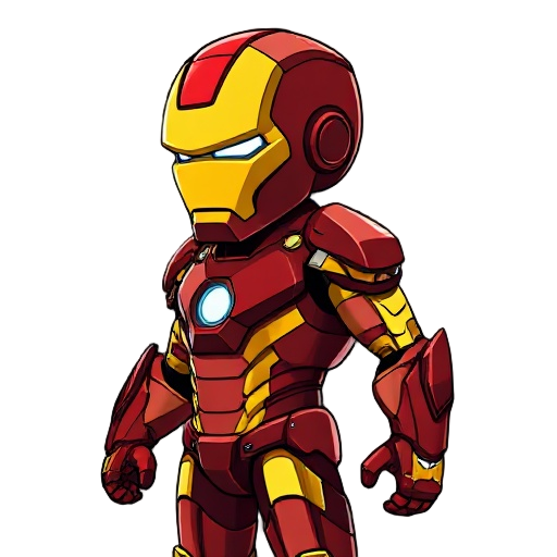 generate iron man super hero charector realistic marvel movie style dark red and yellow iron armour with dark red and yellow iron helmet side scrolling view 