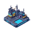 generate a cyberpunk dock for city builder simulation game, it should be colorful like cyberpunk distopia