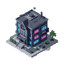generate a cyberpunk house for city builder simulation game