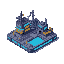 generate a cyberpunk dock for city builder simulation game, it should be colorful like cyberpunk distopia