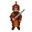 ottoman janissary soldier in red with sword