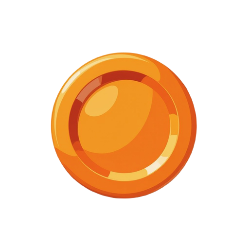 a single flying disc (frisbee), like a flat round plastic plate, from the side, on a white background. it's seen from above at a slight angle. it's smooth, shiny, and bright orange.