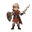 from front side, fighter, having sword on right hand, having shield on left hand