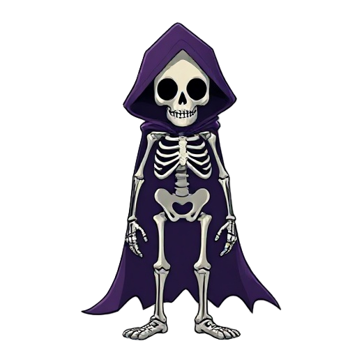 i want to make a skeleton with a dark purple cape for a 2d platformer and make it in a dark style