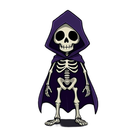 i want to make a skeleton with a dark purple cape for a 2d platformer and make it in a dark style