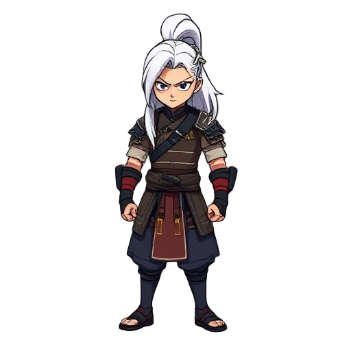 samurai with long white hair pony style