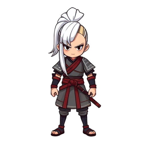 samurai with long white hair pony style