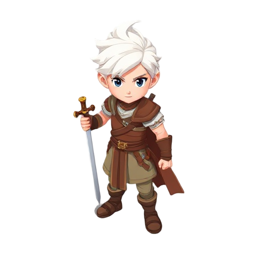 warrior boy, white hair, one handed weapon, sword