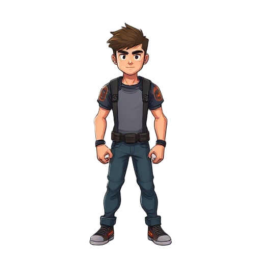 faz uma imagem com frames de um player: parado, andando, pulando, atacando