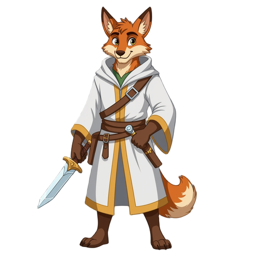 he is a half-wizard man in an animal robe with a white robe and a dagger.