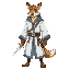 he is a half-wizard man in an animal robe with a white robe and a dagger.