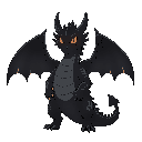 a black dragon with a pair of wings, exuding a terrifying aura, with red eyes and sharp claws.