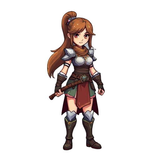 a side-scrolling female warrior in pixel-art style