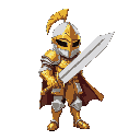 a knight with gold and white armor with a claymore sword