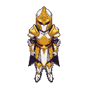 a knight with gold and white armor