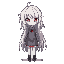 cute anime girl with a long messy white hair and red eyes