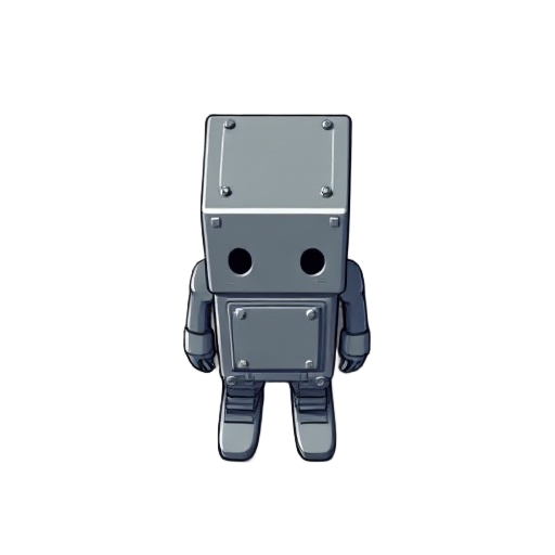 a upright metallic block with face