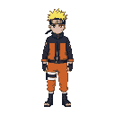 make naruto sprite, in ragnarok style, size medium 128 pixel, use high definition, with shading in 5~8 degrade, make 1 positions (front), neutral pose without head, utilize palette 8 tons for color
