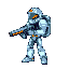 can you create a sprite for me in pixel art, in the style of super metroid, but an original sprite, of a guy in a spacesuit carrying a space blaster weapon 