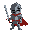 lonely knight wearing a helmet, without cape, holding a sword on his left arm