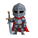 lonely knight wearing a helmet, without a cape, holding a sword on his left arm