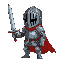 lonely knight wearing a helmet, without cape, holding a sword on his left arm