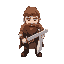 advanturer front facing with hair and beard holding a sword