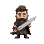 advanturer front facing with hair and beard holding a sword