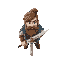 advanturer front facing with hair and beard holding a sword