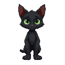 um gato preto com olhos verdes em quato patas