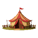 medieval  small individual fairground tent  designed for a retro-style farm simulation game.