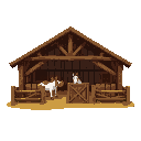 medieval  horse stable  designed for a retro-style farm simulation game.
