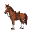 medieval  horse with saddle  designed for a retro-style farm simulation game.
