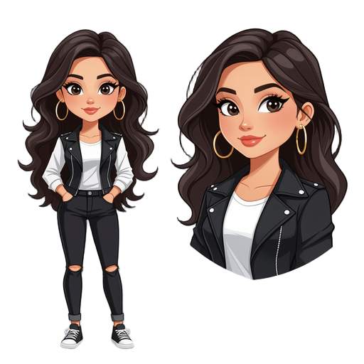 create a girl with stylish black and white clothing.