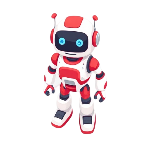 generate a clean, crisp 2d illustration of a friendly, approachable robot character, rendered in a flat design or vector art style using clean lines and minimal shading to ensure it does not appear 3d. the robot's color scheme is primarily bright white an