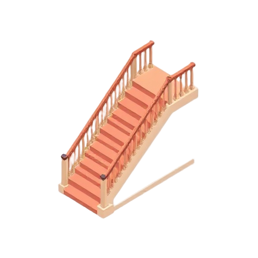 create an **isometric pixel-art sprite (habbo hotel scale)** of an **art deco double staircase**, showing **only the structure and steps** — no railings, no floor, no walls.   output: **transparent png, aligned to 2:1 isometric grid**.  ### geometry (very