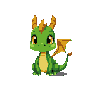 a 2d pixel art dragon, 32x32 resolution, in a retro 16-bit video game style. the dragon is small and cute, with vibrant green scales, glowing yellow eyes, and tiny wings. it has a playful expression,