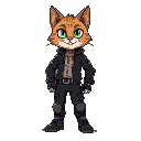 cat standing like human, biker outfit