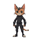 cat standing like human, biker outfit, side angle