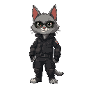 cat standing like human, biker outfit, grey fur