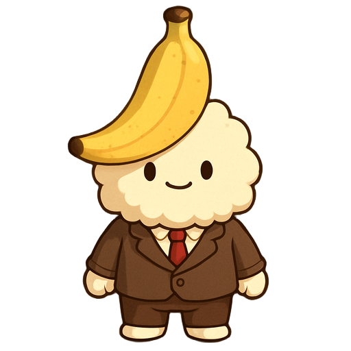 a soft and fluffy character with a banana for a head wearing a suit