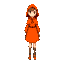 spritesheet, pixel, human woman, dressed like little red riding hood but in orange, 8 directional  