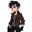 side view. futuristic stealth agent kai: slim, short black messy hair, pale skin, dark circles, brown tactical jacket, grey shirt, black pants, gloves, earpiece. cyberpunk vibe, serious face, low light.