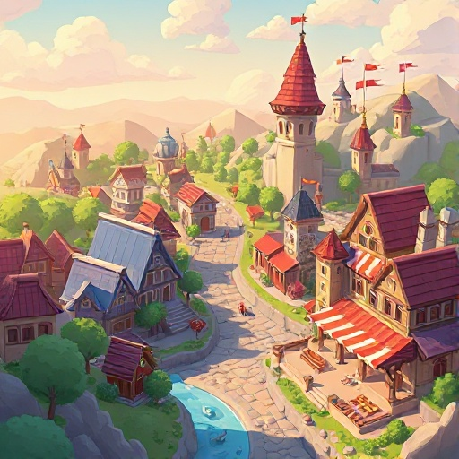 make a medival city  background for a game 2d rolling