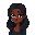  young, dark-skinned female character with long, wavy black hair and striking blue eyes. 