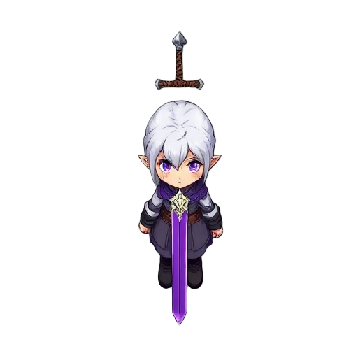 gilr white hair with a sword purple