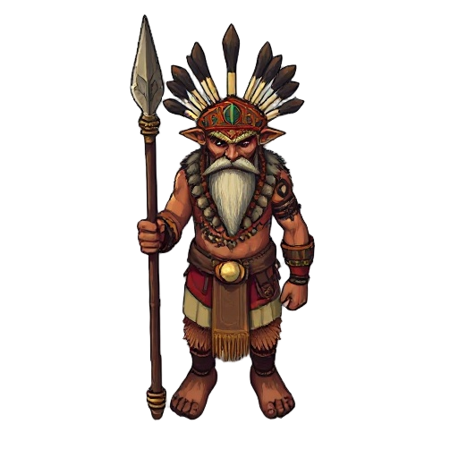 pixel indigenous boss shaman who uses spear